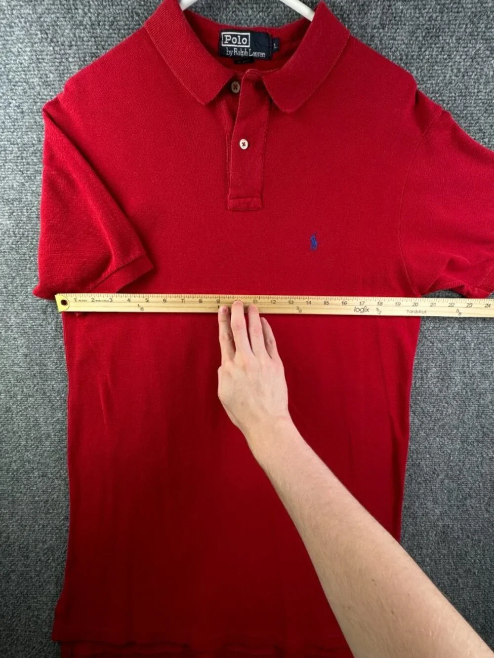 VTG Polo Ralph Lauren EXTRA LONG Large Red Short Sleeve Polo Shirt USA Cotton